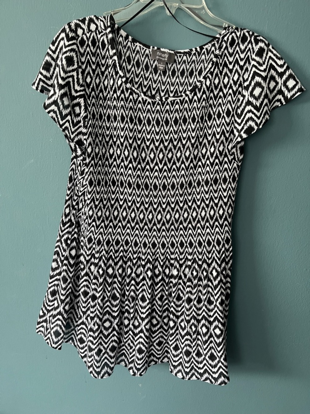 Ninety Black & White Geometric Peplum Tunic